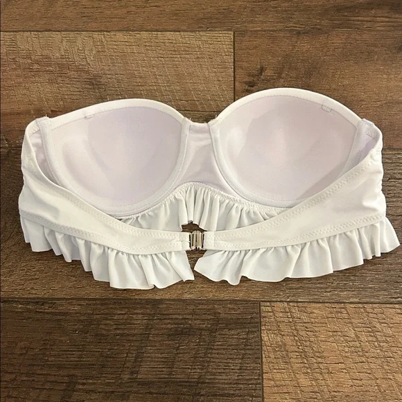 Strapless Ruffle-Trim Push-Up Swim Top - White - Picture 2 of 3